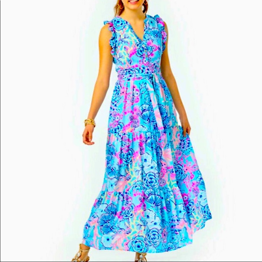Lilly Pulitzer Destini Maxi Dress Sz 12 Once Upon a Tide Bali Blue